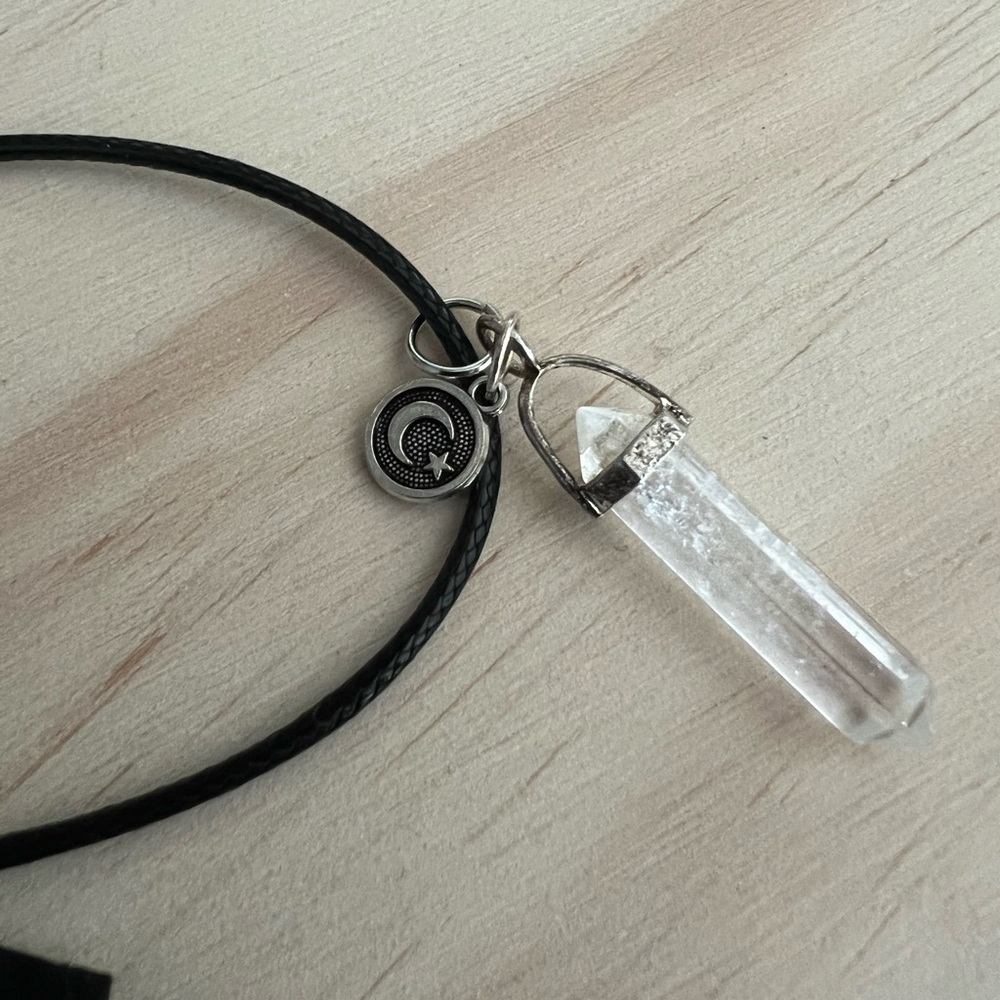 Quartz Crystal Necklace with Moon 🌙 & Star ⭐️ Charm - Picture 2 of 4